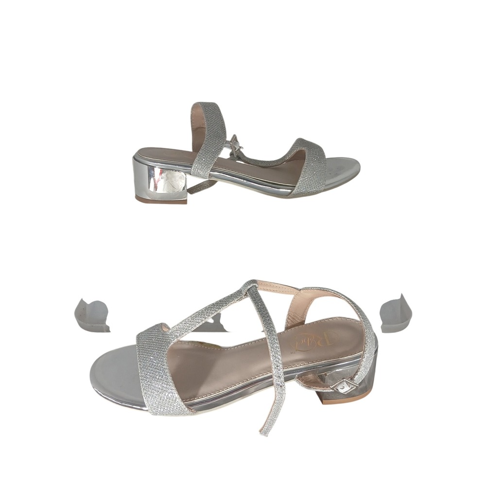 Modern Rebel Glitter Block Heel Sandals 6.5 Silver Formal Sparkly‎ T-Strap Prom